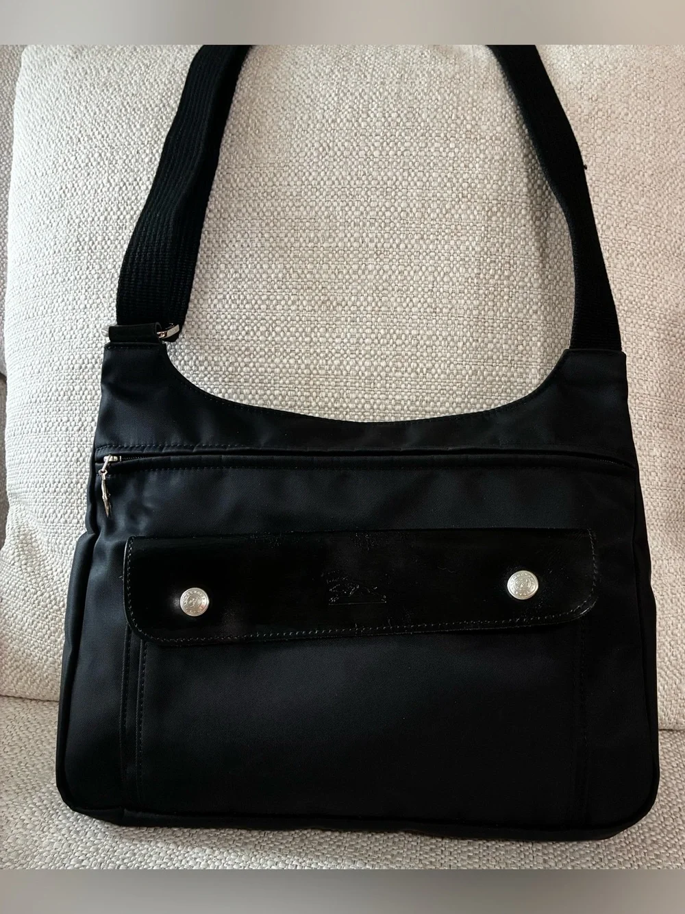 Longchamp Planetes black nylon and leather unisex crossbody & messenger bag
